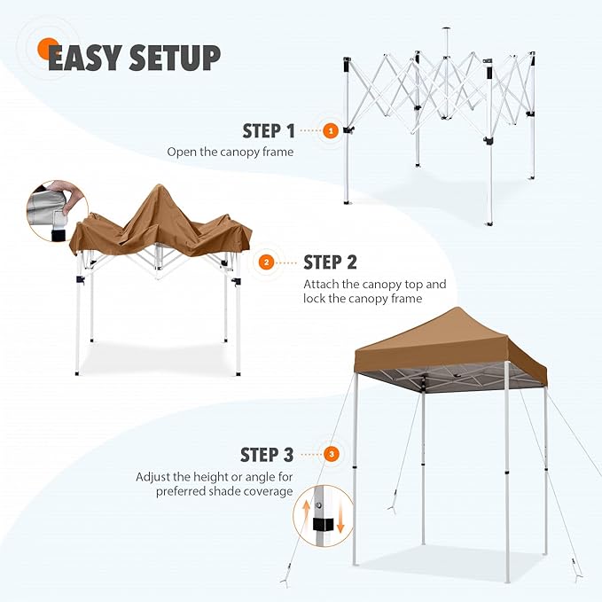 EAGLE PEAK 5x5 Pop Up Canopy Tent Instant Outdoor Canopy Easy Set-up Straight Leg Folding Shelter, Khaki