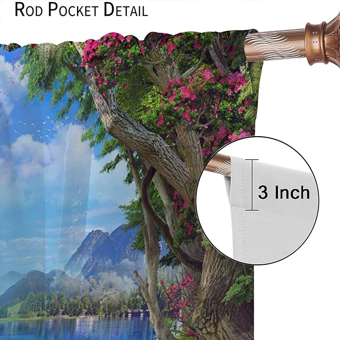 Spring Jungle Waterfall Blackout Window Curtains, Tropical Rainforest Floral Tree Waterfall Landscape Print Window Drapes, for Living Room Bedroom 72x63in 2 Panels