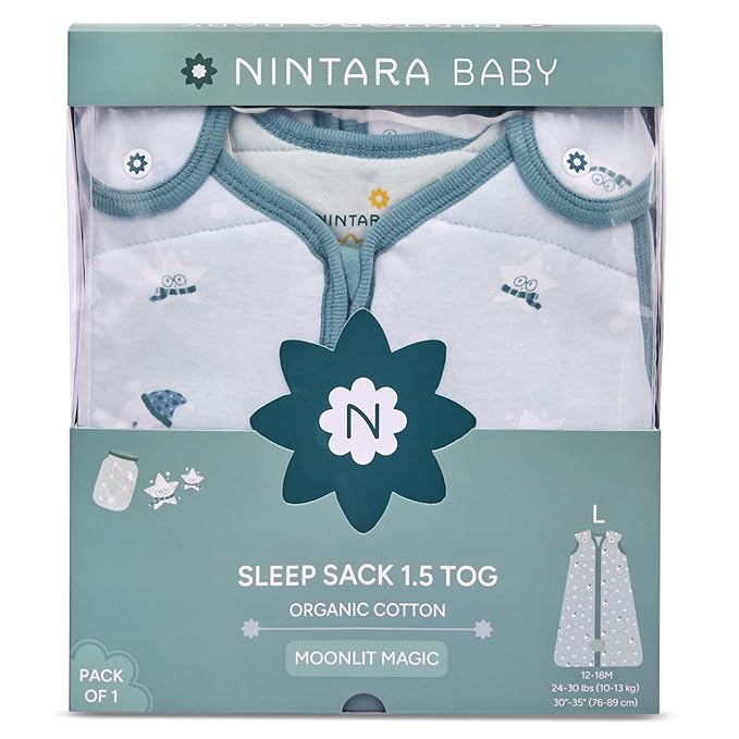 NINTARABABY1.5 TOG Sleep Sack - Premium Organic Cotton, Soft, Breathable, Wearable Blanket for Newborns, Infants & Toddlers (12-18 Months), Unisex Baby Sleeping Bag, Gifts for Babies