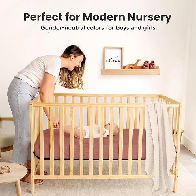 Organic Cotton Muslin Crib Sheets (Set of 2) – Soft & Breathable Fitted Sheets for Boys and Girls, Neutral Colors – Fits Standard Baby Crib Mattress (28 x 52 Inches) (Rust/Ivory)