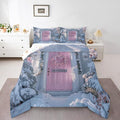 Feelyou Winter Snowscape Bedding Set Soft for Boys Girls, Merry Christmas Comforter Set Full Size Pink Door Duvet Quilt Microfiber Garland Xmas Tree Bedroom Decor 3 Pcs with 2 Pillow Cases