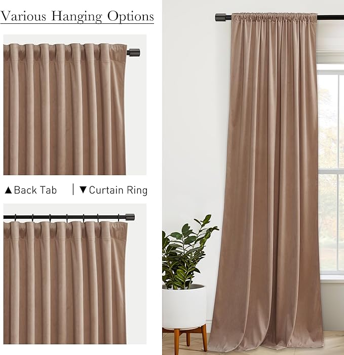 StangH Blush Velvet Curtains 90 inches Long, Back Tab Elegant Home Decor Room Darkening Privacy Window Drapes for Nusery Bedroom/Living Room, Blush Beige, W52 x L90, 2 Panels