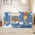 Custom Crib Bedding Set - Fox Design Personalized Name Baby Nursery Bedding 3 Pcs Set - Chic Soft Blanket, Sheet, Pillowcase for Newborns Boys Girls Gifts Color07