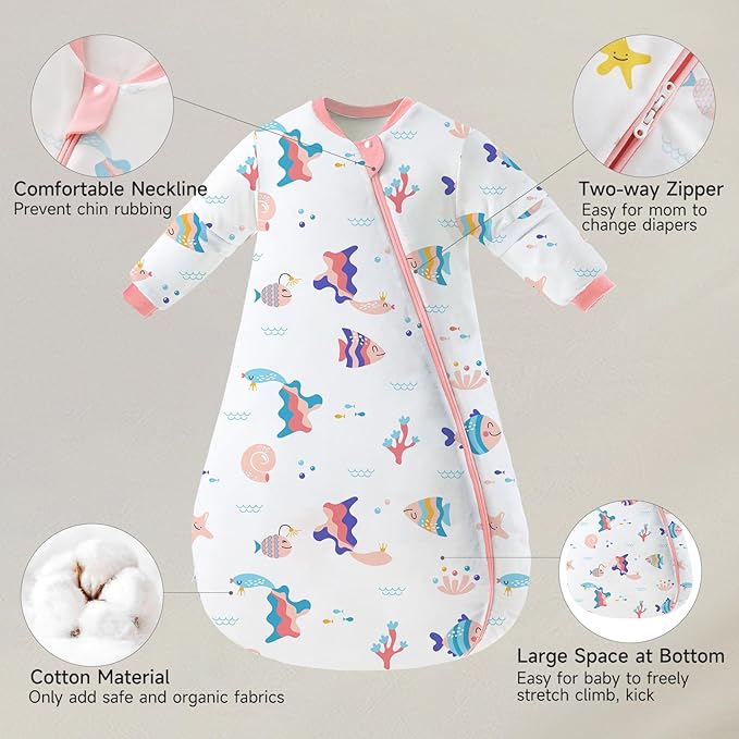 Baby Sleep Sack with Removable Sleeves, Breathable Wearable Blanket for Newborn & Toddler 6-36 Months, Cute Print