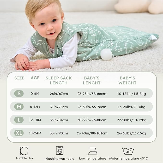Baby Sleep Sack 0-6 Months, 2.5 TOG Cotton Winter Baby Wearable Blanket with 2-Way Zipper, Warm Soft Sleeping Bag for Newborn Infant Boy Girl, Small Dinosaur