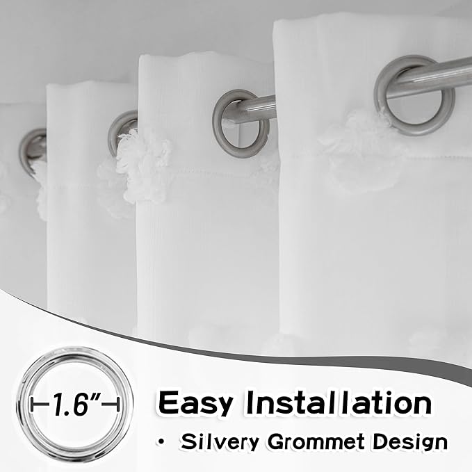 MYSKY HOME White Curtains for Bedroom 63 Inch Long Double Layer Curtains for Kids Room Kithen White Pom Pom Sheer Nursery Curtains Grommet Room Darkening Window Curtains 2 Panels Set, 52 x 63 Inch
