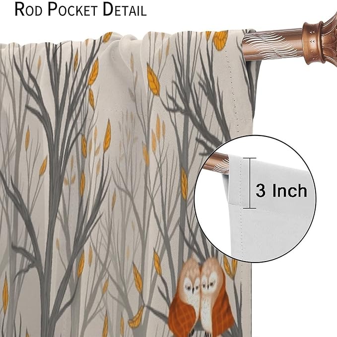 Kids Woodland Animal Window Curtains, Autumn Forest Hedgehog Rabbits Squirrel Fox Birds Blackout Rod Pocket Treatments Drapes for Boys Girls Bedroom 55x63in