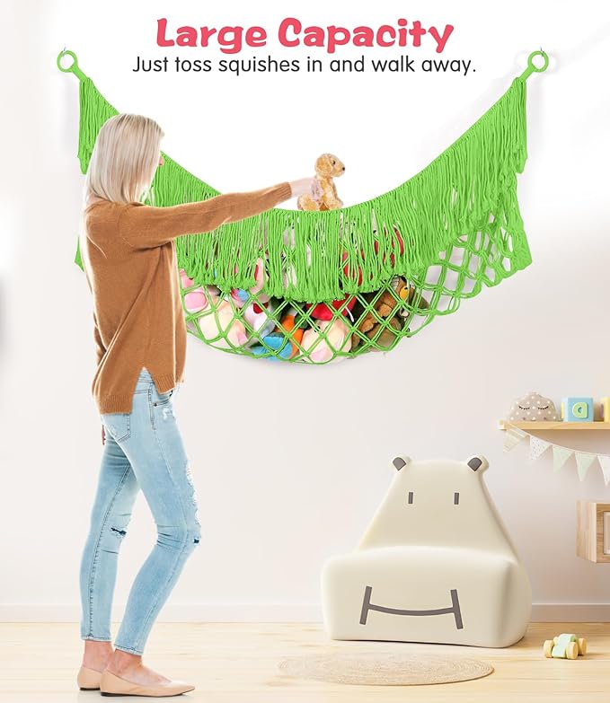 Stuffed Animal Hammock - Extra Large 56'' Long, Stuffed Animal Storage, stuffed animal Holder net, Toy Hammock Large, Toy Storage Hanging Organizer - Apple green