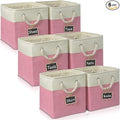 13 Inch Cube Storage Bins[6 Pack],Fabric Storage Cubes with Rope Handles, Eco-Friendly Linen Collapsible Organizers for Closet, Nursery, Toys, Office, Bathroom – Dual Color Design.(White&Pink)