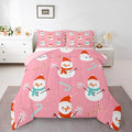 Feelyou Pink Christmas Bedding Set Soft for Boys Girls, Snowman Comforter Set Queen Size Snowflake Duvet Quilt Microfiber Candy Cane Bedroom Decor 3 Pcs with 2 Pillow Cases