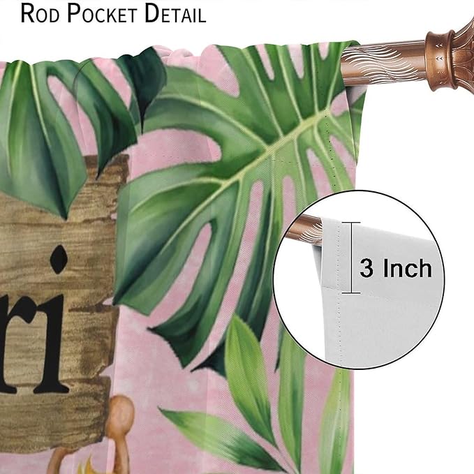 Kids Safari Animals Curtains, Cartoon Wildlife Tropical Leaf Pink Blackout Window Treatments, Rod Pocket Thermal Insulated Drapes 2 Panel Sets for Bedroom Nursery Classroom, 72" W X 63" L