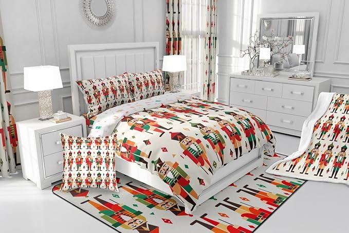 Feelyou Christmas Kids Comforter Set Twin Size Nutcracker Bedding Set Soldier Royal Guarder Princess Duvet Quilt for Kids Boys Girls Bedroom Decor Microfiber Ultra Soft Breathable