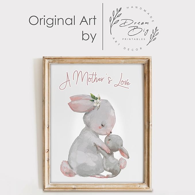 DREAM BIG PRINTABLES Mother and Child Bunny Wall Art Print - Unframed - 8x10 | Nursery Decor | Bedroom Decor | Room Decor Aesthetic | Bedroom Wall decor