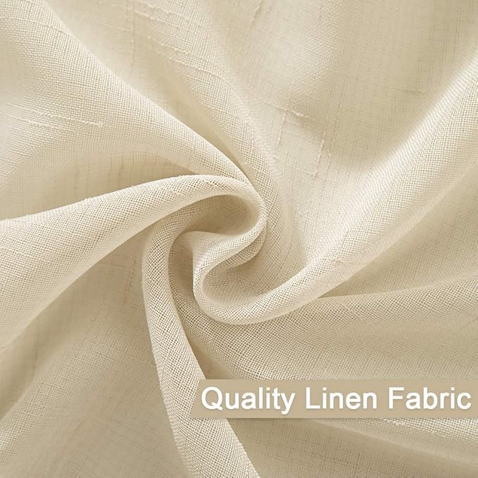 MIULEE Natural Light Beige Linen Semi Sheer Window Curtains - Elegant Solid Drapes Grommet Top - Voile Panels Linen Textured Panels for Bedroom Living Room (52" W x 84" L)