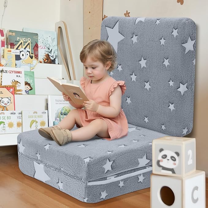 MeMoreCool Glow Star Pattern Foldable Floor Mattress for Kids, Trifold Nap Mat for Toddlers, Portable Daycare Sleeping Futon or Floor Bed, 57x22 Inch