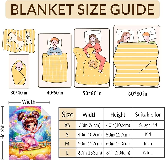 Girls Blanket Fairy Throw Blankets Gift for Kids Teens Adults Daughter Birthday, 60x80 Inches Warm Lightweight Fairy Throw for Sofa Couch Bed Travel