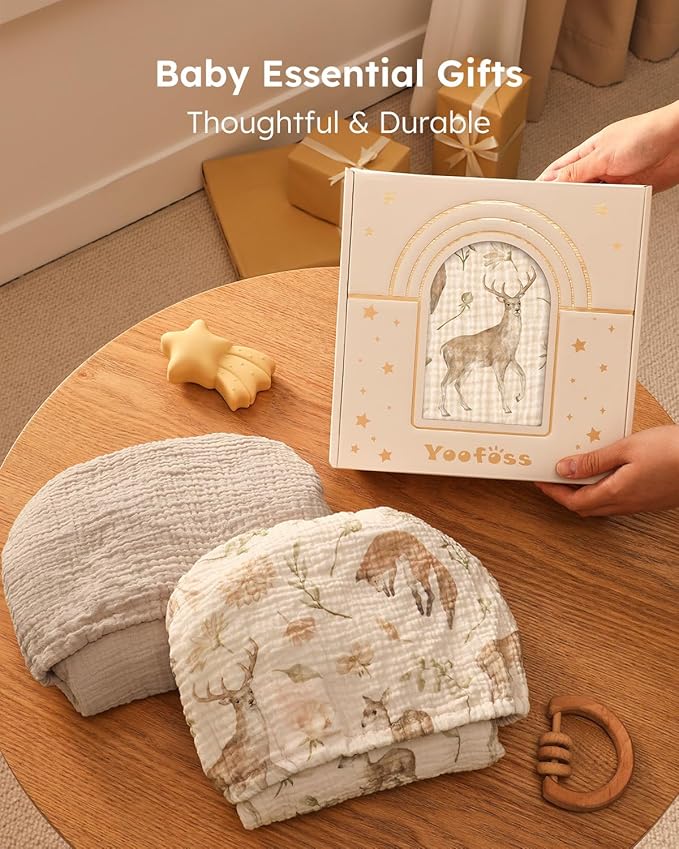 Yoofoss Muslin Pack and Play Sheets Fitted, Organic Mini Crib Sheets for Boys Girls, Playard Sheet Compatible with Pack N Play Mattress, Soft, Breathable and Durable 38"x26"
