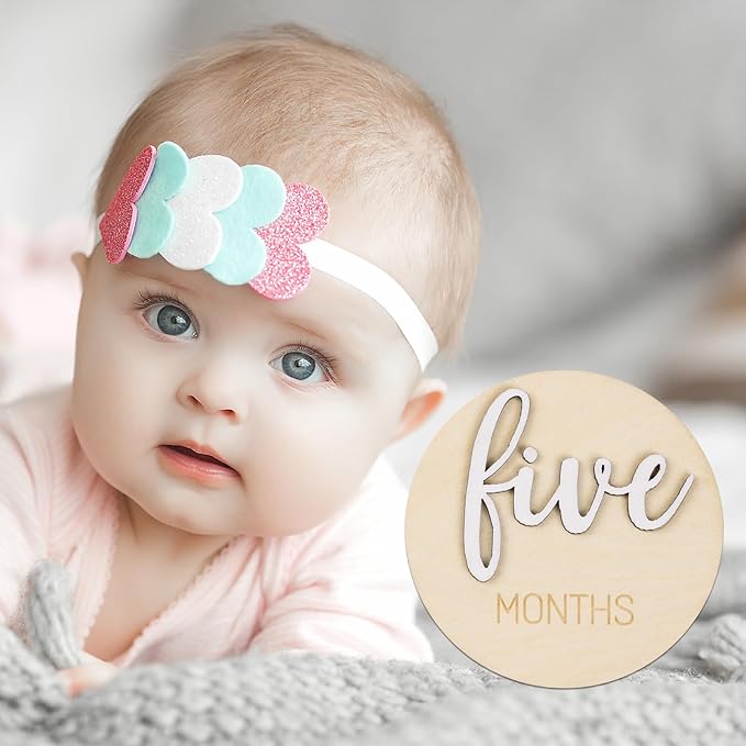 Milestone Wooden Circles for Monthly Baby: Newborn Age Milestone Signs Cards for Hospital - Month Markers Discs for New Boys and Girls
