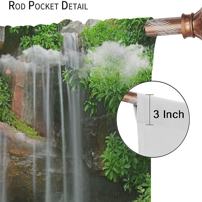 Waterfall Blackout Window Curtains, Rocky Waterfall to Pond Running Off Scenic Nature Themed Picture Print Window Drapes, for Living Room Bedroom 52x84in 2 Panels