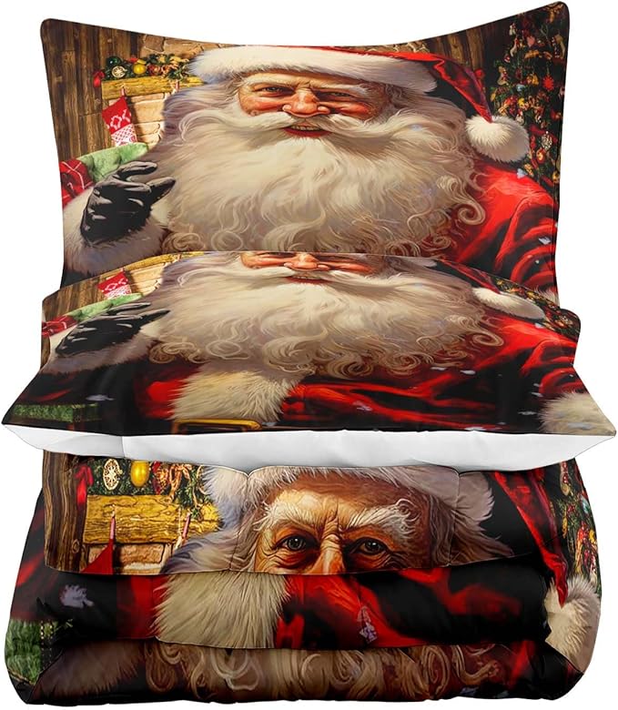 LUVIVIHOME 3PCS Christmas Comforter Set King Size, Funny Santa Claus Bedding, Teens Boys Girls Kids Bedding, Winter Holiday Happy New Year Merry Christmas Bedroom Decor, Xmas Gifts, 2 Pillow Cases