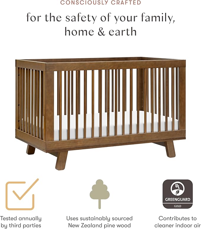 babyletto Hudson 3-in-1 Baby Crib Convertible to Toddler Bed & Daybed - GREENGUARD Gold Certified - 4 Adjustable Heights - Made of 100% Solid Wood - Includes Toddler Conversion Kit - Natural Walnut