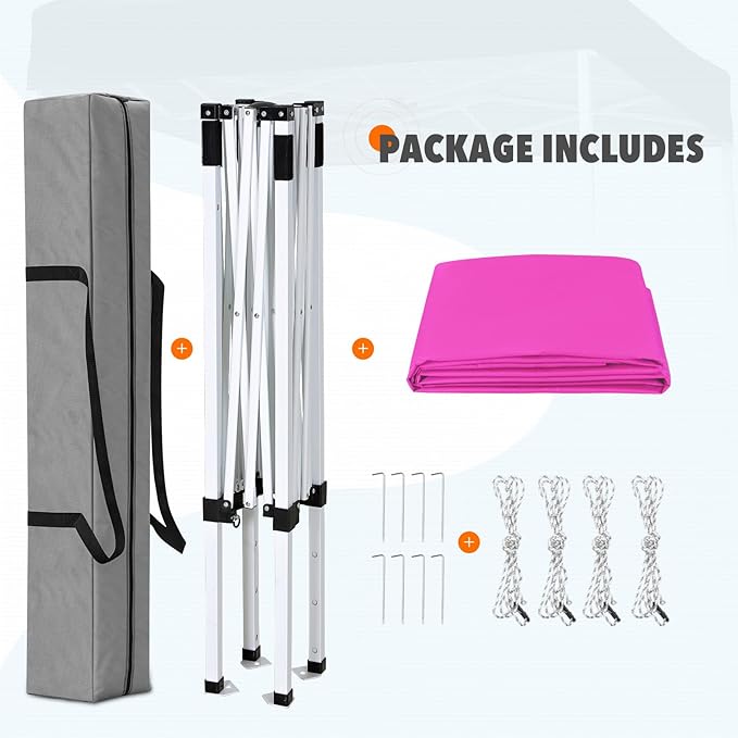 EAGLE PEAK 5x5 Pop Up Canopy Tent Instant Outdoor Canopy Easy Set-up Straight Leg Folding Shelter, Pink