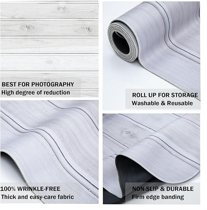 Kate White Wood Floor Backdrop Drops Photography Floor Mats Rubber Wooden Wall Backdrop Mat Newborn Photography Props for Photo Studio 8x5ft