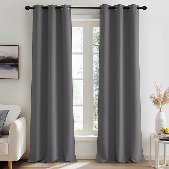 NICETOWN Grey Light Blocking Curtains 90 Inches Long 2 Panels for Living Room, Bedroom, Office Thermal Insulated Blackout Drapes Solid Grommet Noise Reducing Window Curtains, W40