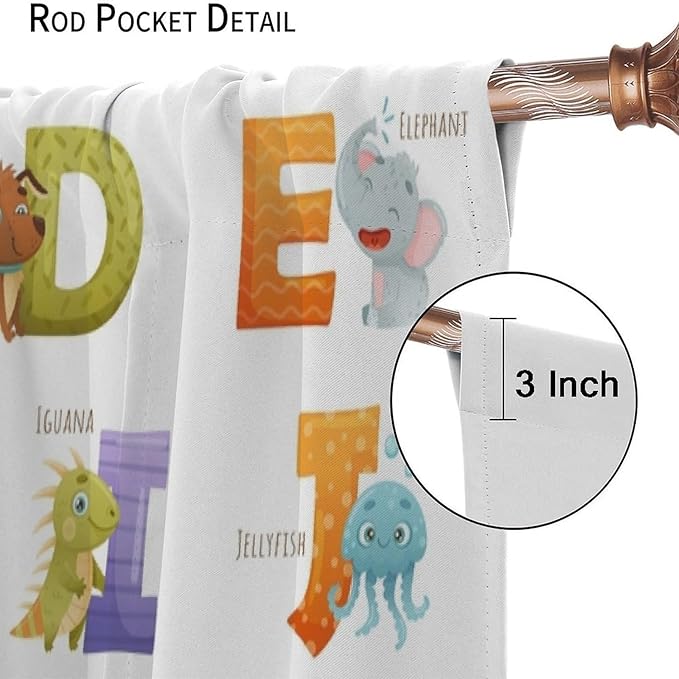 Kids Alphabet Curtains Educational Baby Cartoon Animals Colorful Cute Curtain with Rod Pocket for Nursery Living Room Home Decor Drapes Window Treatments 2 Panels Set 55x63in