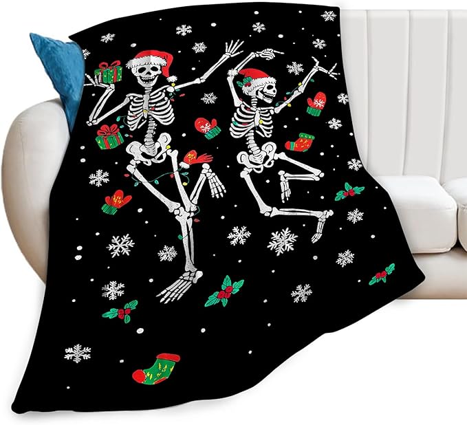 Gothic Fleece Blanket Christmas Skull Throw Blankets for Girls Boys Super Soft Warm Flannel Funny Throws Gifts for Men Women Cozy Fuzzy Plush Stuffed Couch Bed Bedding Decor 80"x60"