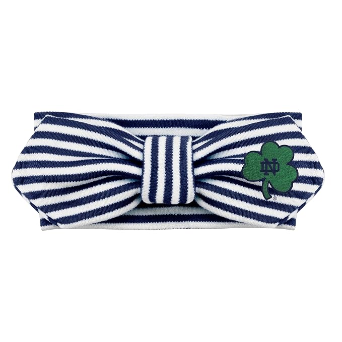 Creative Knitwear Notre Dame Fighting Irish Infant Girls Navy Striped Hair Knot Headband Embroidered Logo - Size Newborn - 4T