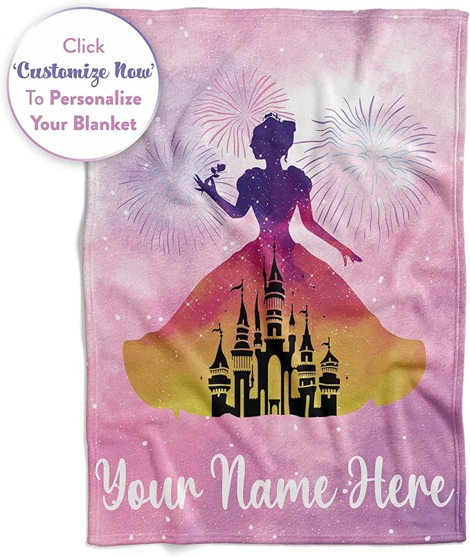 Personalized Princess Blanket for Girls - Ships Next Day, USA Made, Warm, Cozy, Soft Throw for Travel - Pink Room Decor - Plush Fleece or Sherpa Blanket with Custom Name (Fleece - 50x60)