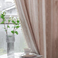 Deeprove Boho Curtains 84 Inches Long for Bedroom, Taupe Cotton Linen White Stripes Embroidery Chic Hollow Geometric, Semi Blackout Window Vintage Drape Tassels, 1 Panel W52 x L84