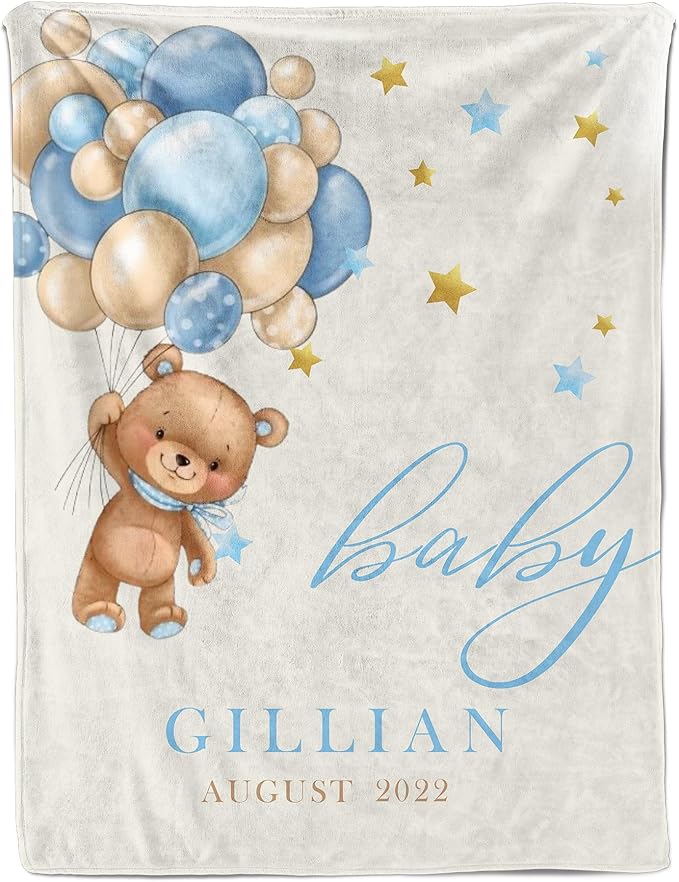 Ship Next Day, Personalized Baby Blanket for Boys Girls, Custom Baby Blankets with Name, Customized Newborn Receiving Blanket for Swaddle Toddler, Kids Blankets Unisex Christmas Birthday Gifts