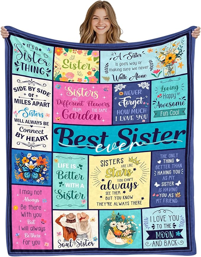Sister Gifts for Sister Blankets, Sisters Birthday Gifts from Brother BFF Bestie, Best Sisters Ever Gift for Christmas Thanksgiving, Flannel Throw Blanket for Sofa Couch Bed 60"x50"