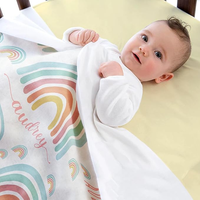 Ship Next Day, Customized Baby Blanket for Girls, Personalized Baby Girl Blanket with Name, Rainbow Decor Newborn Receiving Blankets for Girls Swaddle, Custom Babies Shower Birthday