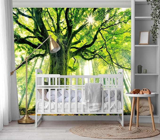 XMPMBM-Green Forest backsplash Large Decorative Wallpaper Large Tree Bedroom Bathroom Wall Mural- W 88" X H 59"（36 Square Foot）