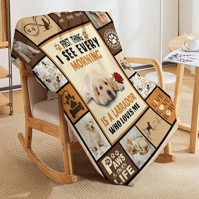 Labrador Dog Print Blanket Best Dog Pet Animal Throw Blankets for Couch Sofa Stuff Decor Gifts Lightweight Soft Cozy Fleece Plush Warm Flannel Bedding for Lover Man Woman Teen Adults 50"x60"