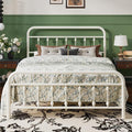 SHA CERLIN Queen Size Metal Platform Bed Frame with Victorian Style Iron-Art Headboard and Footboard, Easy Assembly, Under Bed Storage, No Box Spring Required, White