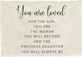 Canvas Banner Wall Decor Hanging Rectangular Poster Flag Sign,Nursery Playroom Bedroom Babyroom Decor,Baby Shower Christmas Gift for Kid Girl-You are Loved for The Girl You Are-28.5"Lx 20"W