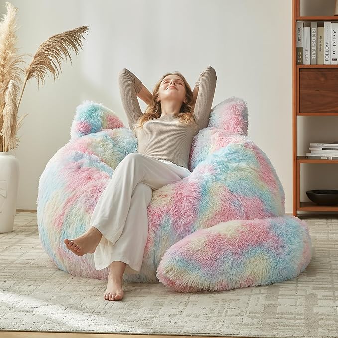 Bean Bag Chair for Adults Teen,Giant Bean Bag Chairs Cat Design,Plush Faux Fur Beanbag Couch Comfy Accent Floor Sofa for Reading, Playing, Relaxing in Living Room, Bedroom