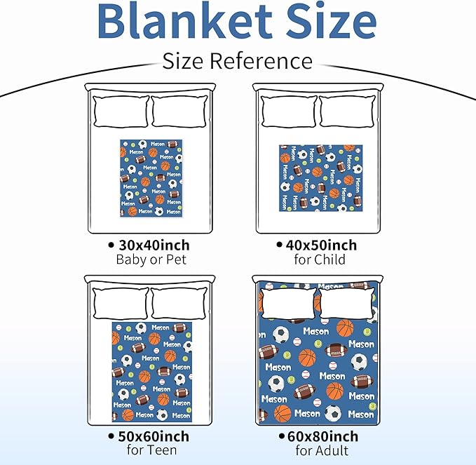 Personalized Ball Blanket with Name for Boys, Custom Name Blanket for Teen Ball, Soft Flannel Ball Blankets Customized Gift for Birthday 50"x60"