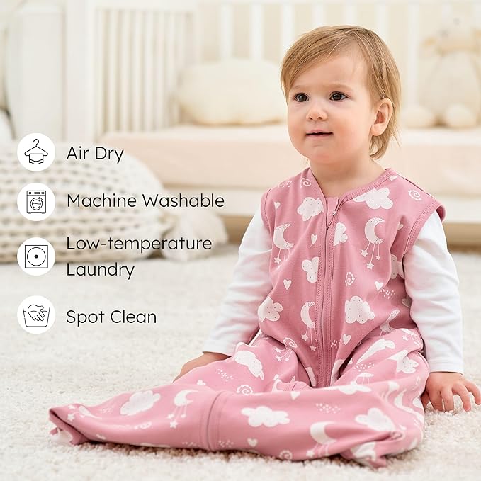 Baby Sleep Sack 12-18 months, 100% Cotton Sleeping Sack for Toddler, 3 Pack Baby Wearable Blanket, 0.5 Tog Lightweight Double Zipper Sleep Bag Large Pink Stars Moon