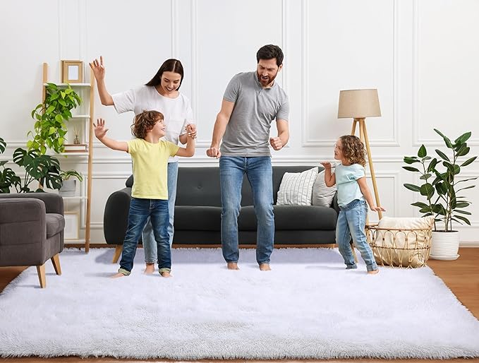 ONASAR White 6x9 Area Rugs for Living Room Bedroom, Washable Large Fluffy Bedside Throw Rug, Soft Plush Shaggy Fuzzy Floor Carpet for Nursery Kids Girls Boys Teen Dorm Home Office Decor Aesthetic