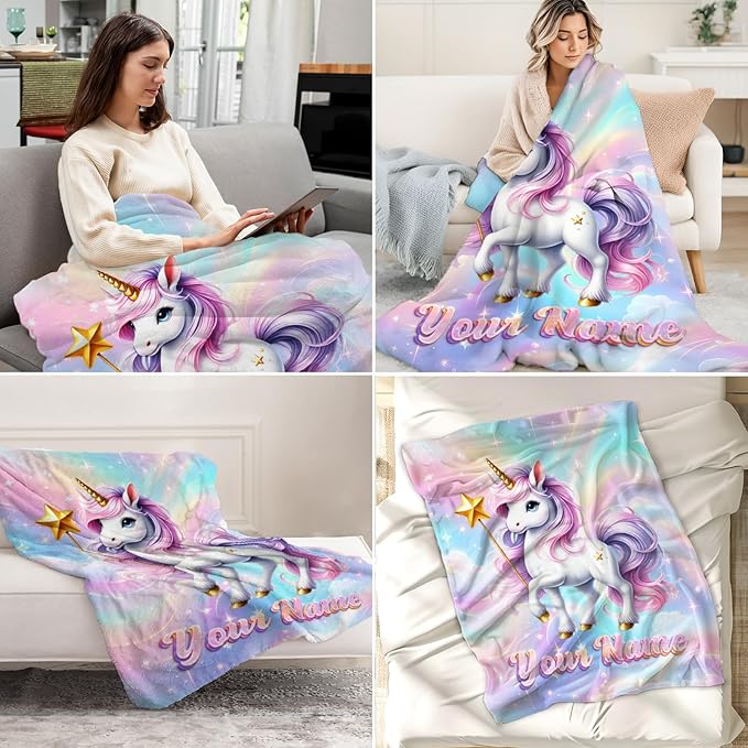 Custom Blanket for Kids - Unicorn Blanket for Girls 4-6 - Cute Toddler Gifts Throw for Crib, Lap