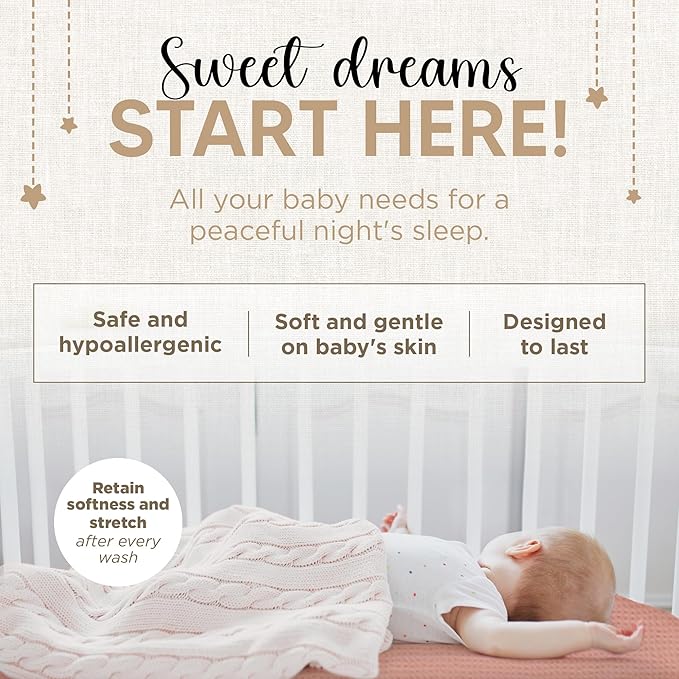 Bassinet Fitted Sheets - Compatible with Ingenuity Foldaway Rocking & Lullanight Soothing | 100% Organic Muslin Cotton - Light Pink + Dark Pink | 32x19 (2 Pack)