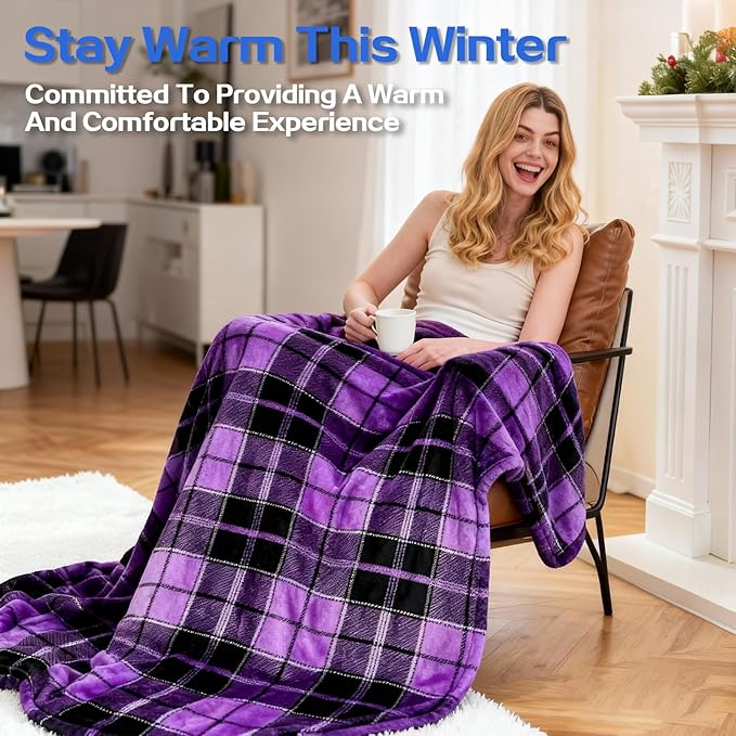 Electric Blanket Heated Twin, Soft Flannel 62"x84" Plaid Heating Blanket with 8 Hours Auto Off 10 Fast Heating Levels Machine Washable Sherpa Heated Blanket with Overheating Protection