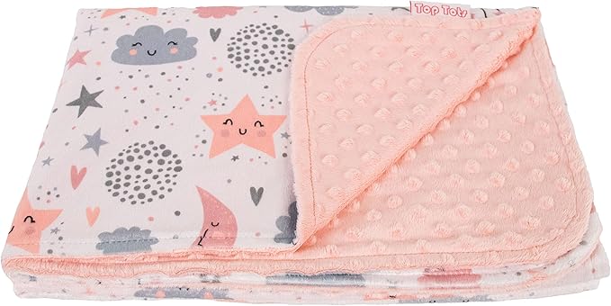 Top Tots Deluxe Minky Baby Blanket - Nighttime Smiles, 40 x 29 Inch Apricot
