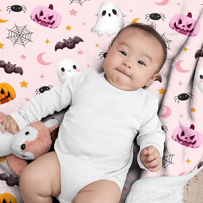 Halloween Ghost Pumpkin Blanket - Cute Decor for Couch, Sofa, Bed, Living Rooms - Gifts for Girls Boys - 40"x50" Kids/Throw Size