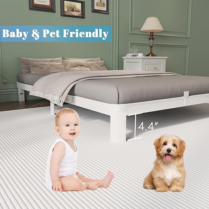 Twin Bed Frames 6 Inch, White Twin Size Bed Frame with Metal Gaskets, No Box Spring Need, Heavy Duty Steel Platform Support, Round Corner Desgin, Easy Assembly, Noiseless